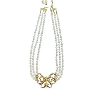 Vintage Avon Butterfly Necklace | Triple Strand Faux Pearl, 1980s RR 228